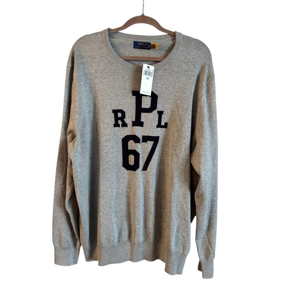 Polo Ralph Lauren Grey PRL 67 MONOGRAM Cotton Sweater Size 2XB NWT Collegiate